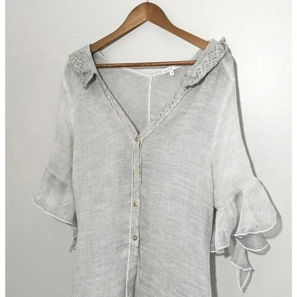 Crosstree Lane Light Gray Off the Shoulder Lagenlook Top Size Small Cotton Blend - Picture 3 of 5